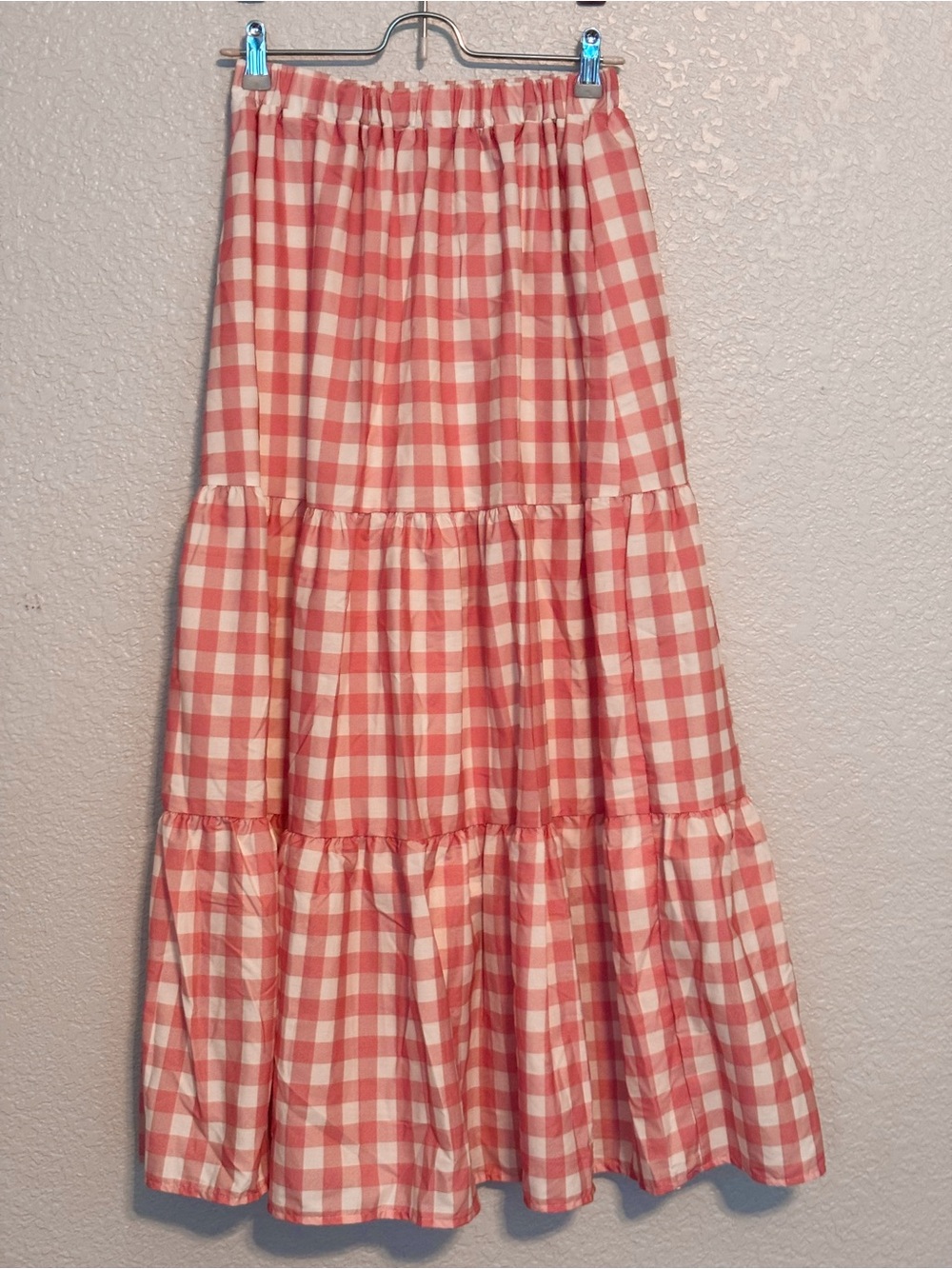 Pink Gingham Tiered Maxi Skirt - Women's - Picture 2 of 6